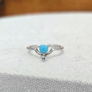 Teal Blue Glass Pinkie Ring Size 5